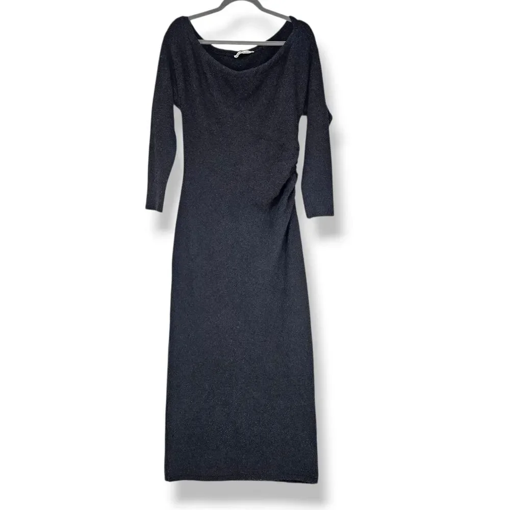 Abercrombie & Fitch Off-The-Shoulder Boucle Maxi Sweater Dress Black Medium NWT